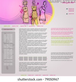 Vector Elegant Website Template With Illustrated Cute Fashion Girls