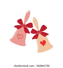 Vector elegant wedding bells with hearts and bow. Element for your wedding designs, valentine s day projects, and other your romantic projects.