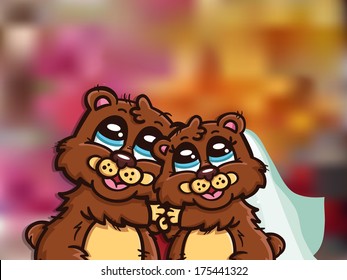 Vector elegant wedding invitation card with brown bears