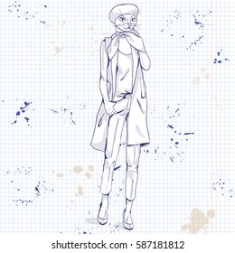 Vector elegant woman with cats head