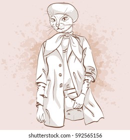 Vector elegant woman with cats head
