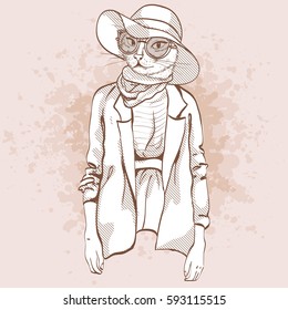 Vector elegant woman with cats head