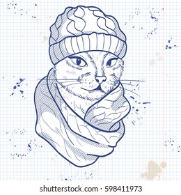 Vector elegant woman with cats head