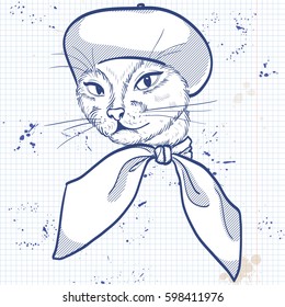 Vector elegant woman with cats head