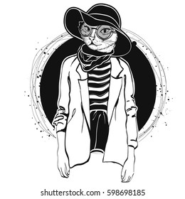 Vector elegant woman with cats head