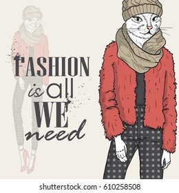 Vector elegant woman with cats head