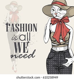 Vector elegant woman with cats head