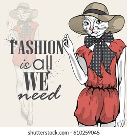 Vector elegant woman with cats head