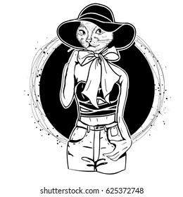 Vector elegant woman with cats head
