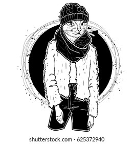 Vector elegant woman with cats head