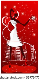 Vector elegant woman in front of cityscape