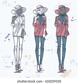 Vector elegant women with cats head