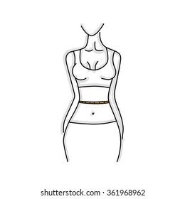 Vector elegant women's waist with a yellow measuring tape