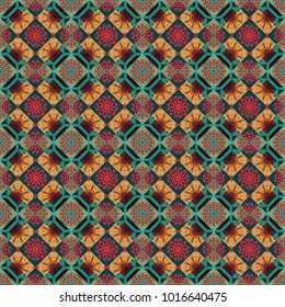 Vector element, arabesque for design template. Luxury seamless pattern ornament in Eastern style. Abstract floral illustration in brown, blue and orange colors.