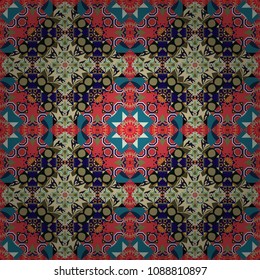 Vector element, arabesque for design template. Seamless pattern luxury ornament, eastern style in gray, blue and green colors. Turquoise floral art. Ornate decor for invitation, greeting card.