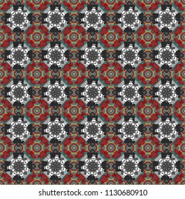 Vector element, arabesque for design template. Luxury seamless pattern ornament in Eastern style. Abstract floral illustration in blue, gray and red colors.