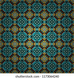 Vector element, arabesque for design template. Seamless pattern luxury ornament, eastern style in gray, blue and brown colors. Ornate decor for invitation, greeting card. Turquoise floral art.