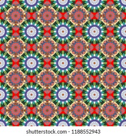 Vector element, arabesque for design template. Luxury seamless pattern ornament in Eastern style. Abstract floral illustration in gray, blue and red colors.