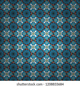 Vector element, arabesque for design template. Ornate decor for invitation, greeting card. Turquoise floral art. Seamless pattern luxury ornament, eastern style in brown, white and blue colors.