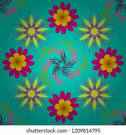 Vector element, arabesque for design template. Luxury seamless pattern ornament in Eastern style. Abstract floral illustration in orange, blue and yellow colors.