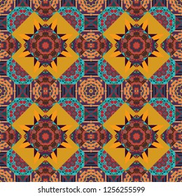 Vector element, arabesque for design template. Ornate decor for invitation, greeting card. Turquoise floral art. Seamless pattern luxury ornament, eastern style in orange, red and blue colors.