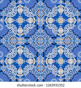 Vector element, arabesque for design template. Ornate decor for invitation, greeting card. Seamless pattern luxury ornament, eastern style in blue, gray and neutral colors. Turquoise floral art.