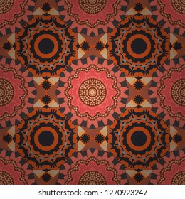 Vector element, arabesque for design template. Seamless pattern luxury ornament, eastern style in brown, gray and orange colors. Turquoise floral art. Ornate decor for invitation, greeting card.