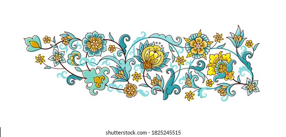 Vector element, arabesque for design template. Luxury ornament in Eastern style. Turquoise floral illustration. Ornate decor for invitation, greeting card, wallpaper, background, web page.