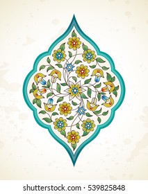 Vector element, arabesque for design template. Luxury ornament in Eastern style. Turquoise floral illustration. Ornate decor for invitations, greeting cards, thank you message, labels, badges, tags.