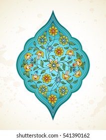 Vector element, arabesque for design template. Luxury ornament in Eastern style. Turquoise floral illustration. Ornate decor for invitations, greeting cards, thank you message, labels, badges, tags.