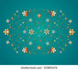 Vector element, arabesque for design template. Luxury ornament in Eastern style. Turquoise floral illustration. Ornate decor for invitation, greeting card, wallpaper, background, web page.