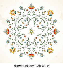 Vector element, arabesque for design template. Luxury ornament in Eastern style. Floral illustration. Ornate decor for invitation, greeting card, wallpaper, background, web page.