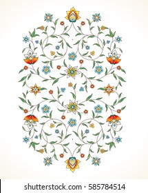 Vector element, arabesque for design template. Luxury ornament in Eastern style. Turquoise floral illustration. Ornate decor for invitation, greeting card, wallpaper, background, web page.