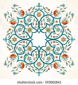 Vector element, arabesque for design template. Premium ornament in Eastern style. Bright floral illustration. Ornate decor for invitation, greeting card, wallpaper, background, web page. Mandala.