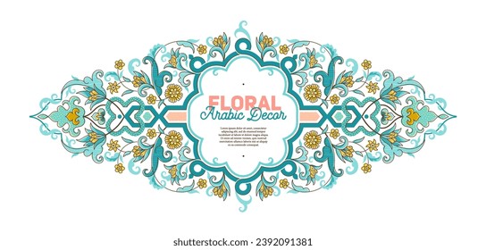 Vector element, arabesque, floral pattern for design template. Luxury ornament in Eastern style. Turquoise floral illustration. Ornate arabic decor for background Isolated ornaments Ethnic decoration