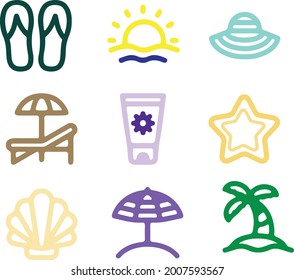 vector element beach icons on the theme of recreation