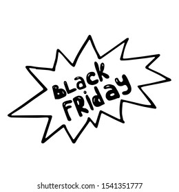Vector element for black friday design. Black outline isolated on white background. Hand drawn in doodle style. For advertising, borders, banners, design, leaflets, shops, shopping centers