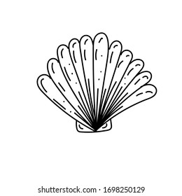 elemento vectorial, dibujo en blanco y negro de un habitante marino, colorante de doodle, concha