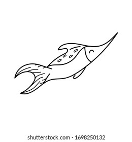 vector element, black and white drawing of a marine inhabitant, doodle coloring, cute fish shark sword