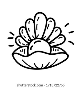 vector element, black and white drawing of a marine inhabitant, doodle coloring, shell with a pearl