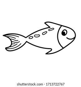 vector element, black and white drawing of a marine inhabitant, doodle coloring, cute little fish