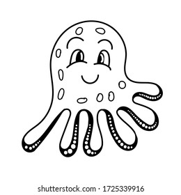 vector element, black and white drawing of a marine inhabitant doodle, cute octopus, coloring book