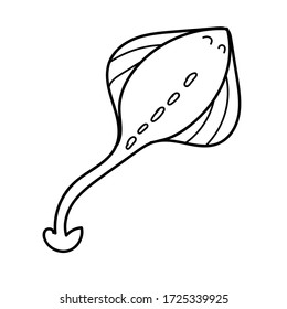 vector element, black and white drawing of a marine inhabitant doodle, cute stingray, coloring book