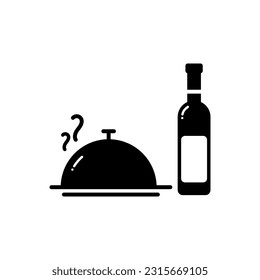 Vector element of Bottle of Wine and Food with Cover, Glyph icon.