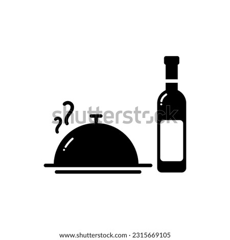 Vector element of Bottle of Wine and Food with Cover, Glyph icon.