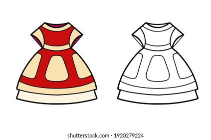 Elemento vectorial del libro de colorear para niños. Esbozo aislado vestido rojo de dibujos animados sobre el fondo blanco.