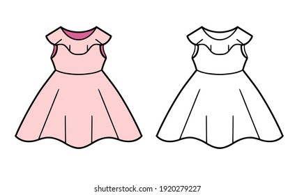 Vector element of coloring book for children. Isolated outline cartoon pink dress on the white background.