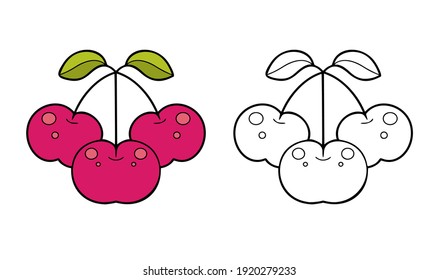 Vector element of coloring book for children. Isolated outline cartoon cherry on the white background.