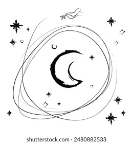 Ilustración de constelación de elemento de Vector para la alquimia antigua: luna en estilo boho. Designación astrológica, aspecto para astrólogo.
