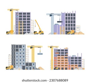 Vector element construction site buildings for city illustration